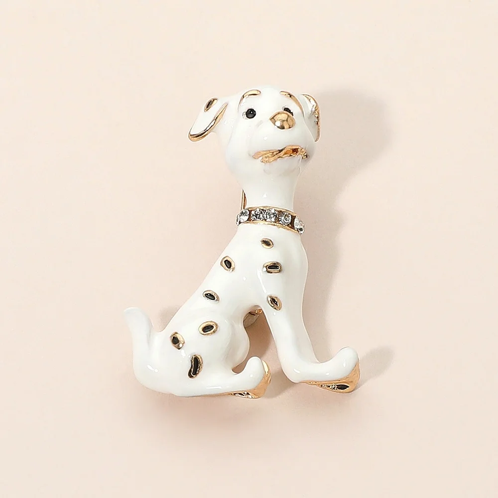 White Dalmation Dog Puppy Rhinestone Crystal 1.5 Inch Brooch Pin Gold Accessory